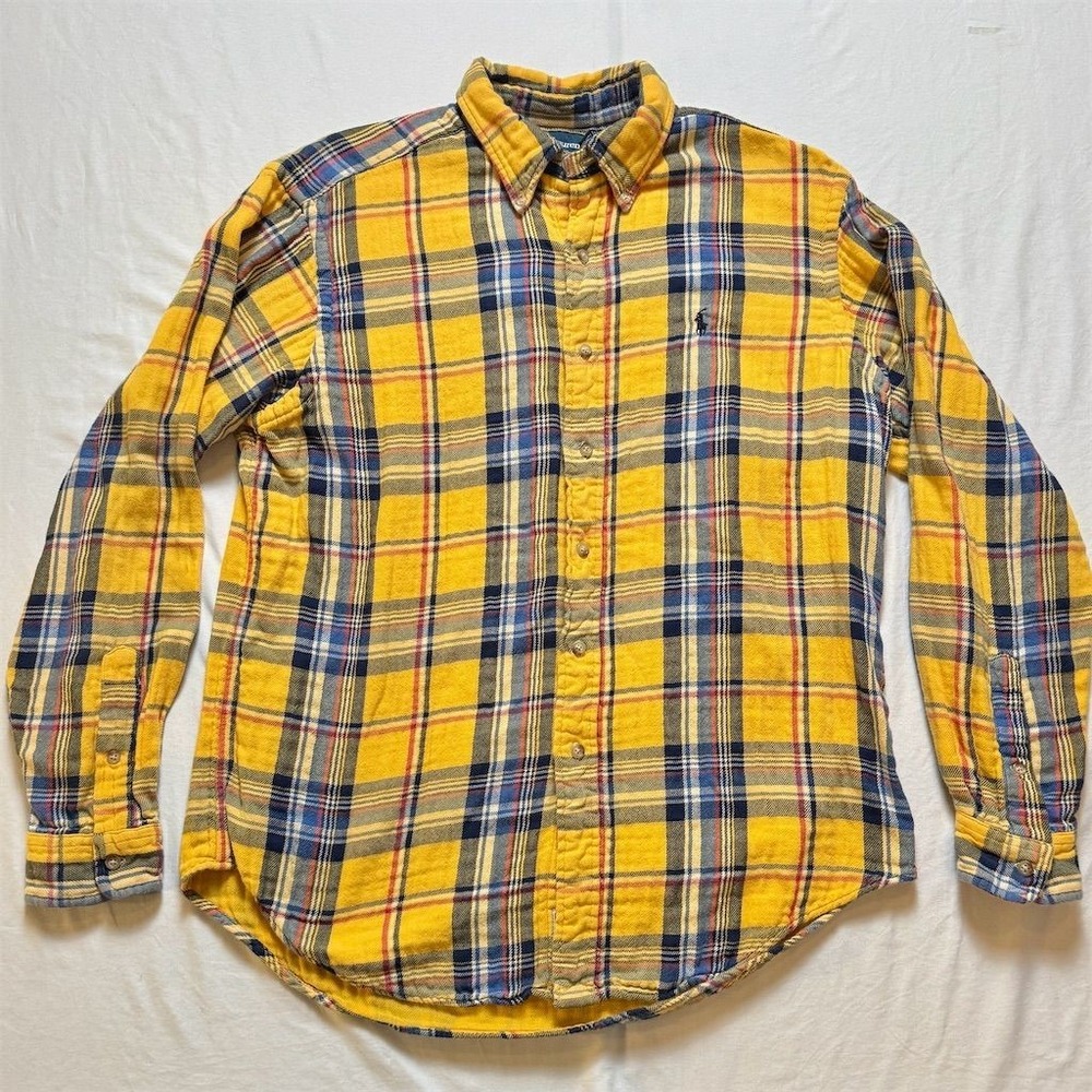 Ralph Lauren Men's Yellow Plaid Vtg Mountain Gear Flannel Button-Up Shirt Size S